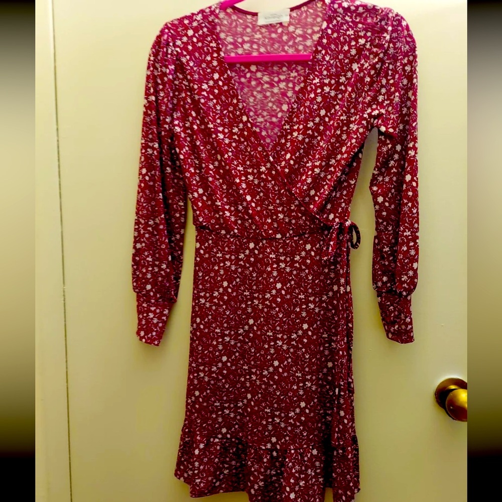KAILEIGH Pamela Knit Faux Wrap Dress Red/Burgundy Petite Size XSP